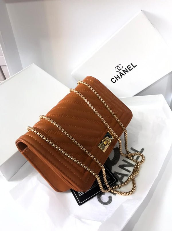 CHANEL Lambskin Chevron Quilted Boy Wallet On Chain Handbag